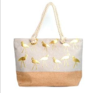 Gold Metallic Flamingo Ladies Tote Bag